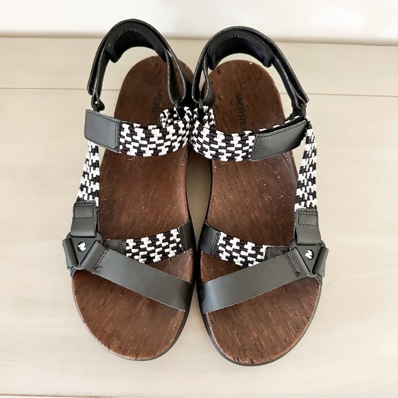 Merrell Women's Black White Around Town Sunvue Woven Strappy Sandals sz 8 - Picture 6 of 10
